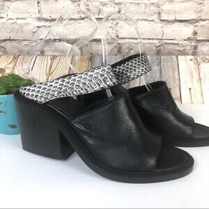 Helmut Lang Black Block Heel Slip On Sandals Snake Print Straps